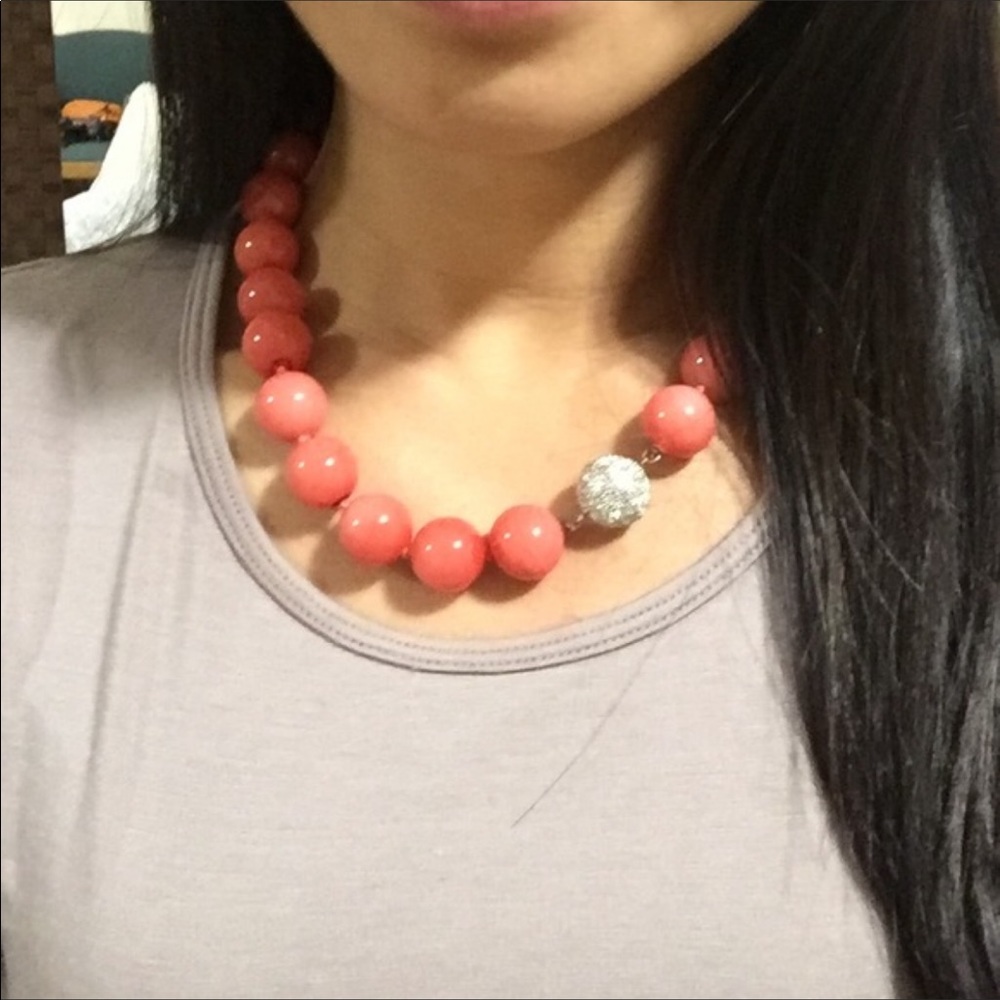 BaubleBar Coral Pink Chunky Bead Necklace with Silver Accent